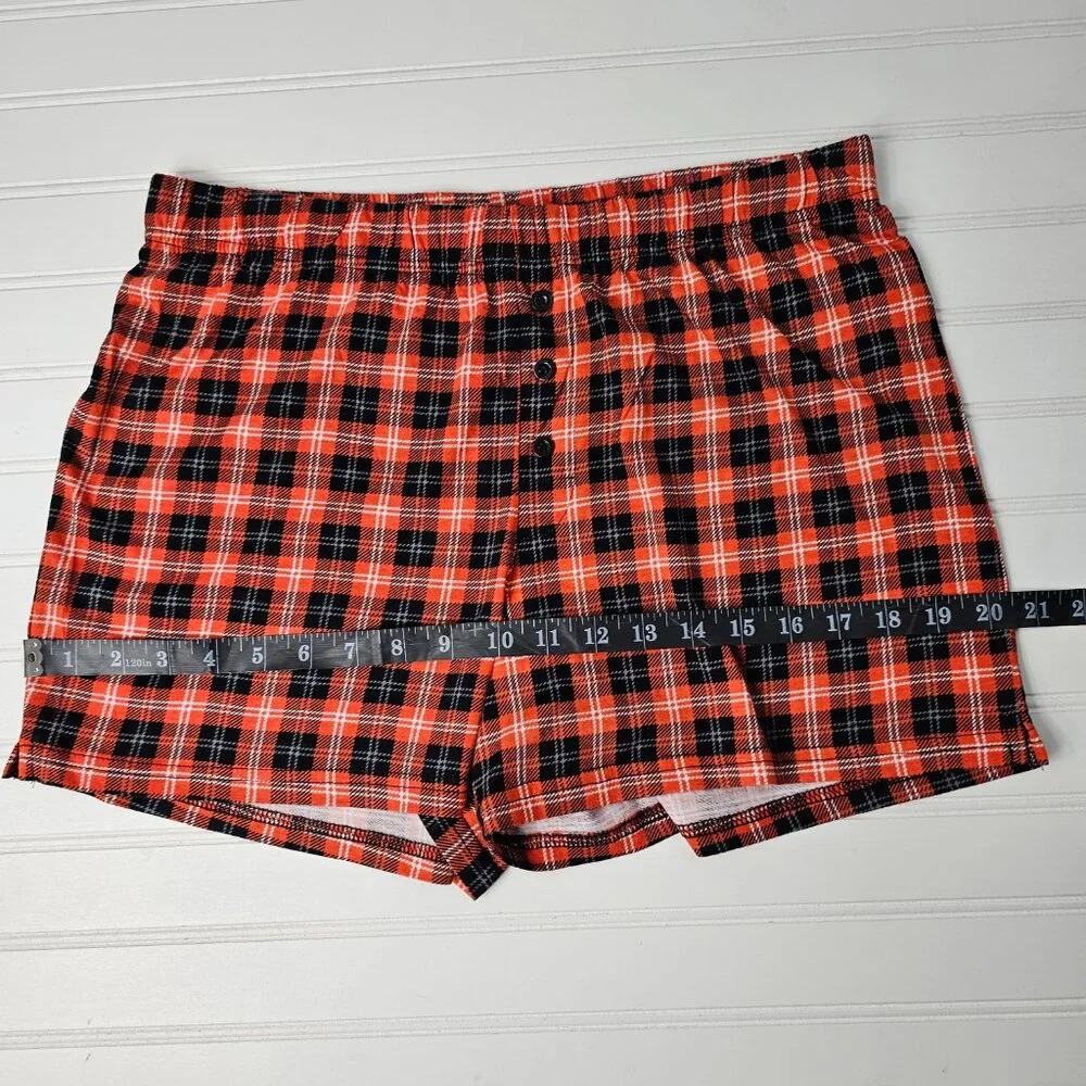 Rae Dunn Women's Orange Plaid Button Front Cotton Blend Sleep Shorts Size M - Picture 9 of 10